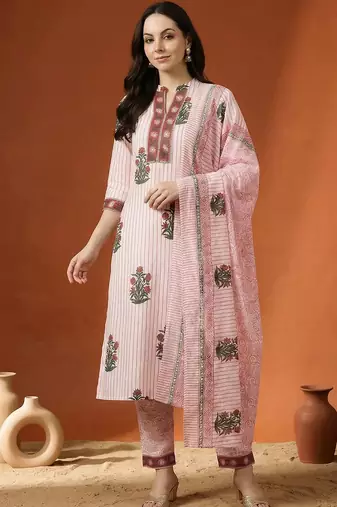 Women Printed Regular Pure Cotton Kurta with Trousers & With Dupatta