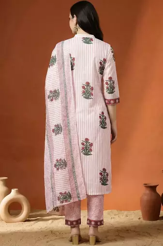 Women Printed Regular Pure Cotton Kurta with Trousers & With Dupatta