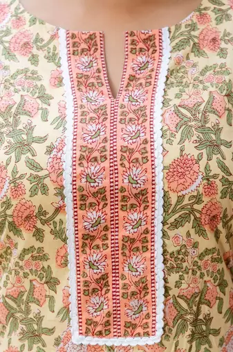 Floral Printed Notch Neck Pure Cotton Straight Kurta With Salwar & Dupatta