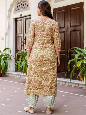 Floral Printed Notch Neck Pure Cotton Straight Kurta With Salwar & Dupatta 6