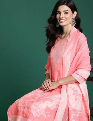 Ethnic Motifs Woven Design Kurta With Trousers & Dupatta 1