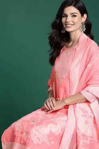 Ethnic Motifs Woven Design Kurta With Trousers & Dupatta