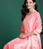 Ethnic Motifs Woven Design Kurta With Trousers & Dupatta