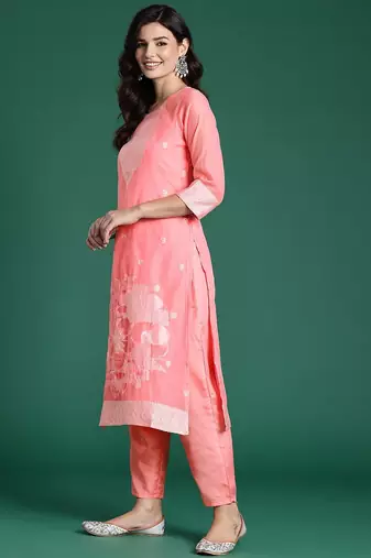 Ethnic Motifs Woven Design Kurta With Trousers & Dupatta