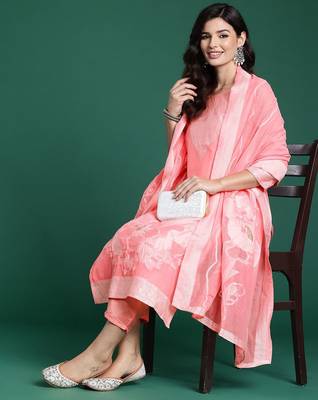 Ethnic Motifs Woven Design Kurta With Trousers & Dupatta 8
