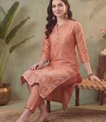 Women Floral Embroidered Regular Thread Work Pure Cotton Kurta with Trousers