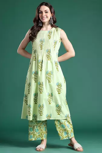 Floral Printed Regular Pure Cotton Kurta with Palazzos