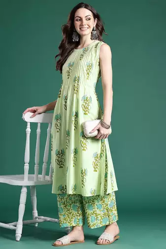 Floral Printed Regular Pure Cotton Kurta with Palazzos