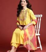 Women Embroidered Panelled Mirror Work Pure Cotton Kurta with Trousers & Dupatta