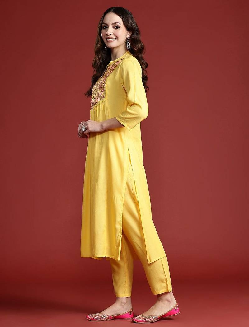 Women Embroidered Panelled Mirror Work Pure Cotton Kurta with Trousers & Dupatta