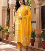 Women Ethnic Motifs Printed Regular Pure Cotton Kurta with Trousers & With Dupatta