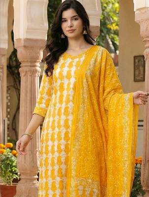 Women Ethnic Motifs Printed Regular Pure Cotton Kurta with Trousers & With Dupatta 2