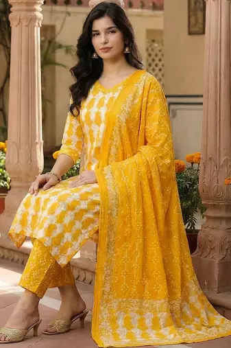 Women Ethnic Motifs Printed Regular Pure Cotton Kurta with Trousers & With Dupatta