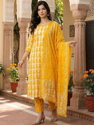 Women Ethnic Motifs Printed Regular Pure Cotton Kurta with Trousers & With Dupatta 5