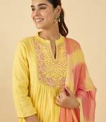 Women Embroidered Mirror Work Pure Cotton Kurta with Trousers & With Dupatta