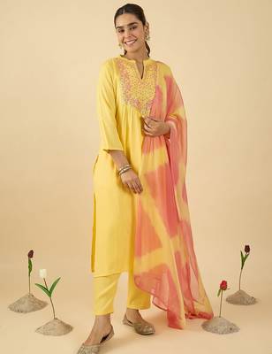 Women Embroidered Mirror Work Pure Cotton Kurta with Trousers & With Dupatta 2