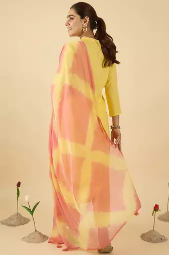 Women Embroidered Mirror Work Pure Cotton Kurta with Trousers & With Dupatta