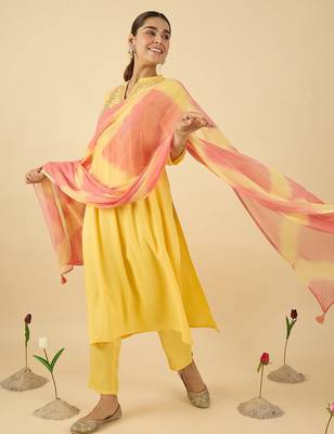 Women Embroidered Mirror Work Pure Cotton Kurta with Trousers & With Dupatta 5