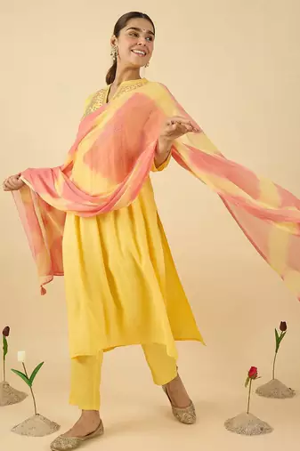 Women Embroidered Mirror Work Pure Cotton Kurta with Trousers & With Dupatta