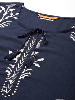 Floral Printed Sequinned Pure Cotton Kurta With Trousers & Dupatta 3