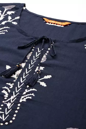 Floral Printed Sequinned Pure Cotton Kurta With Trousers & Dupatta