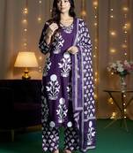 Floral Printed V-Neck Pure Cotton Straight Kurta With Trousers And Dupatta