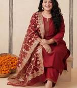Women Ethnic Motifs Regular Kurta with Trousers & With Dupatta