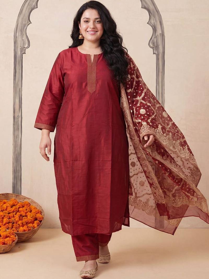 Women Ethnic Motifs Regular Kurta with Trousers & With Dupatta