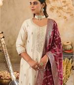 Ethnic Motifs Embroidered Regular Sequinned Kurta with Trousers & Dupatta