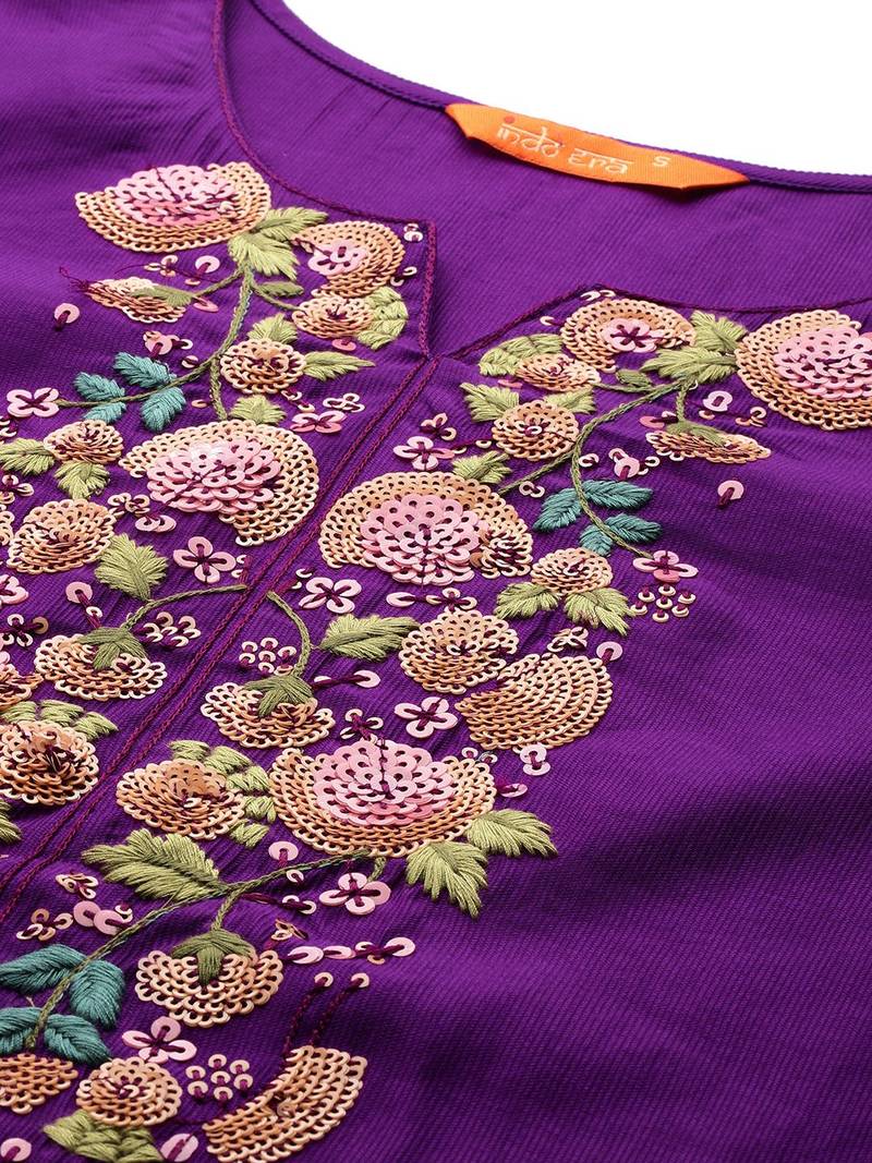Floral Embroidered Sequinned Liva Kurta With Trousers & Dupatta