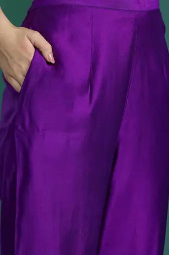 Floral Embroidered Sequinned Liva Kurta With Trousers & Dupatta