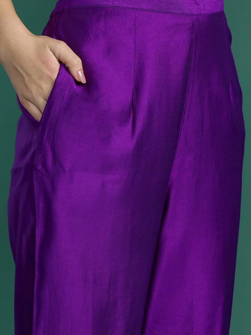Floral Embroidered Sequinned Liva Kurta With Trousers & Dupatta