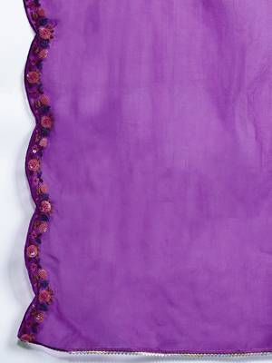 Floral Embroidered Sequinned Liva Kurta With Trousers & Dupatta 4