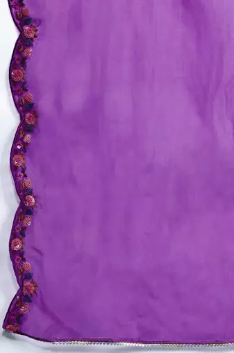 Floral Embroidered Sequinned Liva Kurta With Trousers & Dupatta