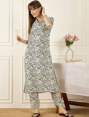 Floral Printed Thread Work Pure Cotton Kurta With Palazzos 3