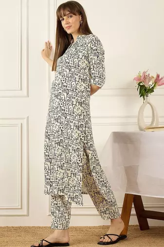 Floral Printed Thread Work Pure Cotton Kurta With Palazzos