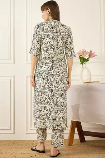 Floral Printed Thread Work Pure Cotton Kurta With Palazzos