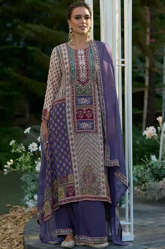 Women Ethnic Motifs Printed Sequinned A-Line Kurta with Palazzos & Dupatta