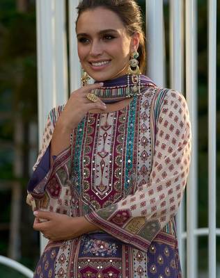Women Ethnic Motifs Printed Sequinned A-Line Kurta with Palazzos & Dupatta 2