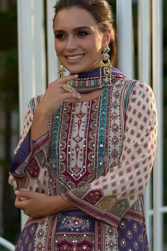 Women Ethnic Motifs Printed Sequinned A-Line Kurta with Palazzos & Dupatta