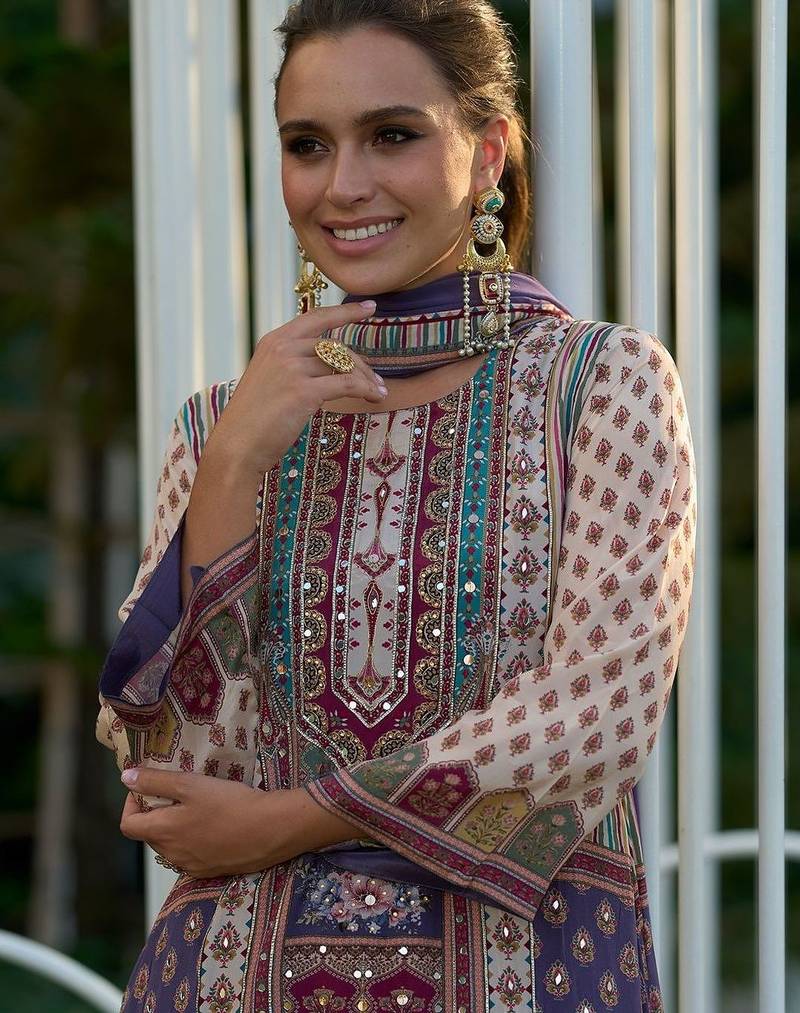 Women Ethnic Motifs Printed Sequinned A-Line Kurta with Palazzos & Dupatta
