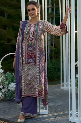 Women Ethnic Motifs Printed Sequinned A-Line Kurta with Palazzos & Dupatta