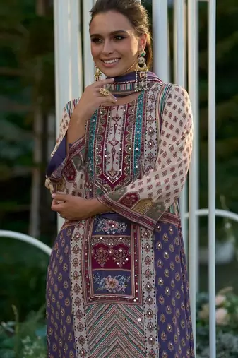 Women Ethnic Motifs Printed Sequinned A-Line Kurta with Palazzos & Dupatta