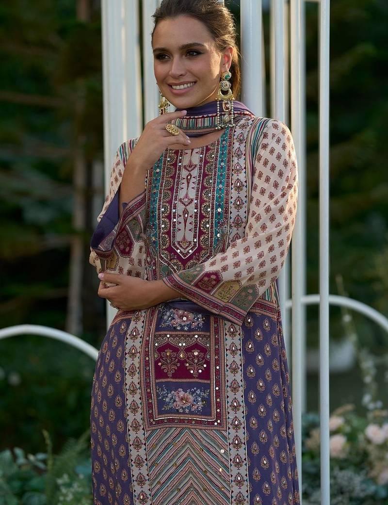 Women Ethnic Motifs Printed Sequinned A-Line Kurta with Palazzos & Dupatta