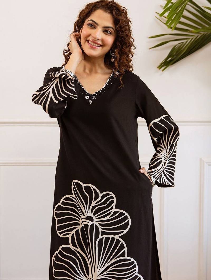 Women Floral Printed Regular Thread Work Kurta with Palazzos