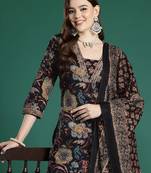 Floral Printed Sequinned Pure Cotton Kurta With Trousers & Dupatta