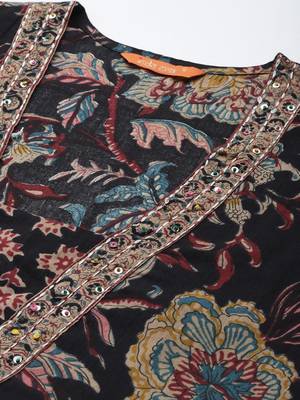 Floral Printed Sequinned Pure Cotton Kurta With Trousers & Dupatta 2
