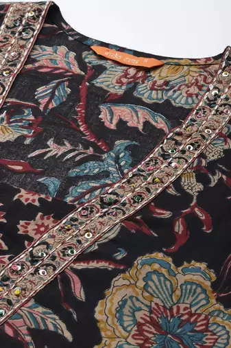 Floral Printed Sequinned Pure Cotton Kurta With Trousers & Dupatta