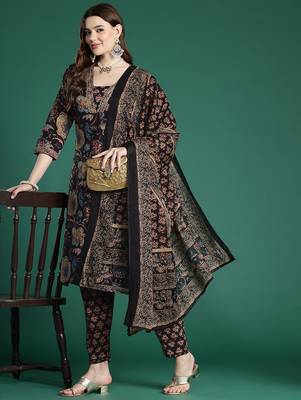 Floral Printed Sequinned Pure Cotton Kurta With Trousers & Dupatta 8