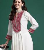 Ethnic Motifs Embroidered Pleated Mirror Work Kurta with Trousers